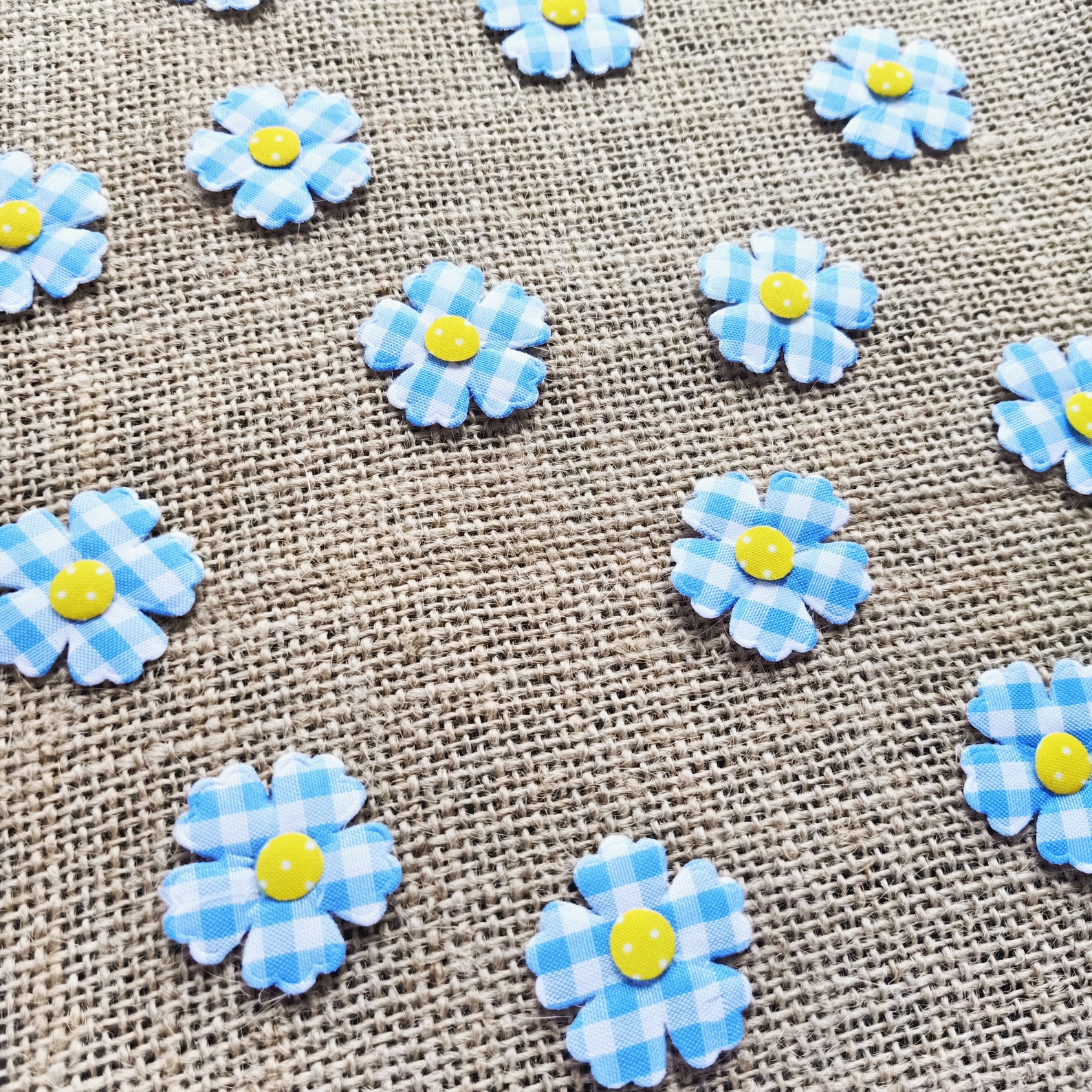 Blue Gingham Fabric Die Cut Flowers 10/20 pcs Miniature Etsy France