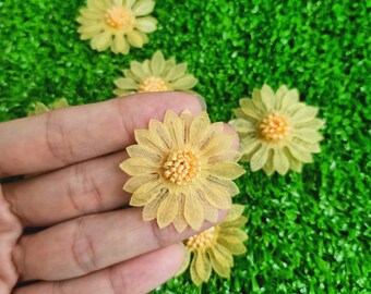 Handmade Mini Organza Chrysanthemum Flowers: Gold Rustic Decor (1 3/8 inch)