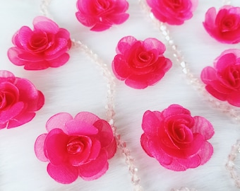 10 Fuchsia Organza Roses,1 1/4 inches,Hot Pink Fabric Rose,Bridal Dress Applique,Rose Head,Delicate Flower,Rose Embellishment,Bouquet Making