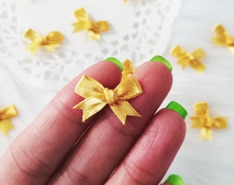 Tiny Gold Bows (25/50pcs), Mini Satin Bows,Gold Ribbon Bows,Card making Bows, Invitation Bows,Doll Making, Millinery,Baby Girl Shower Supply