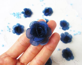 Fabric Rosette Hair Crafts Hat Making Blue Gift Package Topper Lace Applique Flower Brooch Home Decor Flower Embellishment Gift Bow