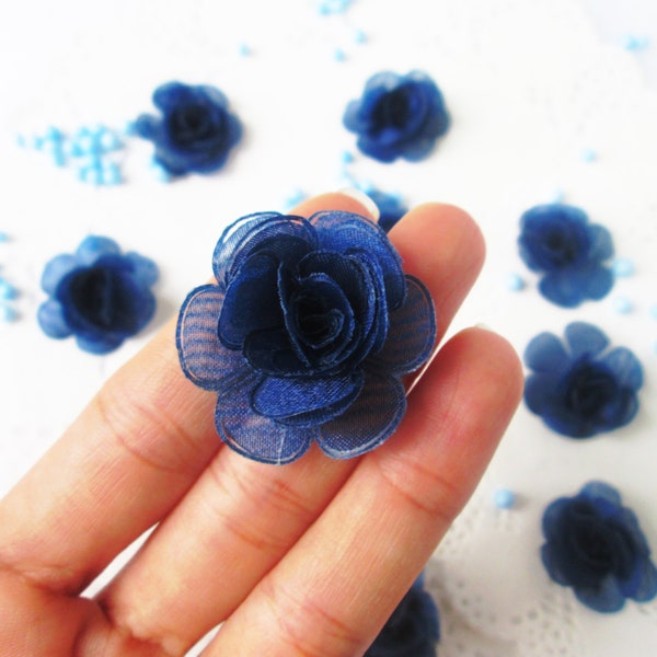 Dark Blue Organza Roses (10/20pcs),Navy Blue Embellishment,Delicate Flowers,Millinery,Costume Rose Applique,Sewing Supply,Craft Roses Supply