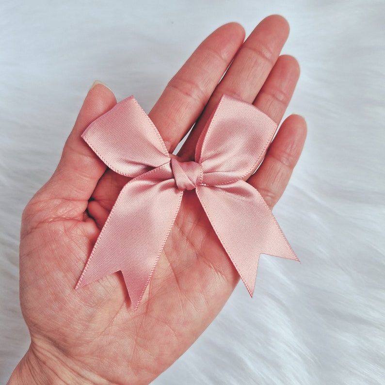 10 Large Dusty Pink Bows 3.5'' XL,Rose Gold Ribbon Bows,Hand tied Fray-checked,Party Favor Gift Bag Bows,Big Satin Gift Bows,Birthday Decor image 7