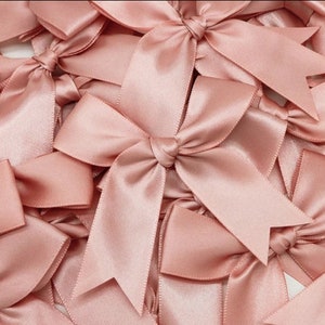 10 Large Dusty Pink Bows 3.5'' XL,Rose Gold Ribbon Bows,Hand tied Fray-checked,Party Favor Gift Bag Bows,Big Satin Gift Bows,Birthday Decor image 1