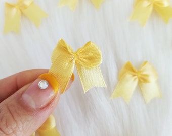 Yellow Gold Satin Bows (25/50 pcs), Silk Gift Bows, Lingerie Bows, Gift Tag Bows, Card Invitation Bows, Invitation Bows, Sewing Bow Appliqué