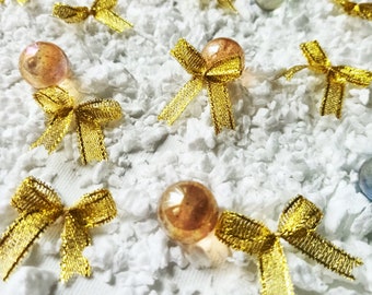 Gold Lures Bows (25/50pcs), 1 inch,Metallic Gold Bows,Gold Lurex Ribbon,Card Making Supply,Doll Making, Mini Gift Bows, Wedding Craft Supply