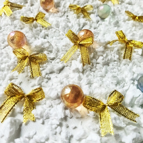 Gold Lures Bows 25/50pcs, 1 Inch,metallic Gold Bows,gold Lurex Ribbon,card  Making Supply,doll Making, Mini Gift Bows, Wedding Craft Supply 