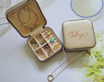 Champagne PERSONALISED JEWELLERY Box|Custom Travel Case|Bridesmaid Proposal|Travel custom jewellery box|Accessories case|Bridesmaid gift