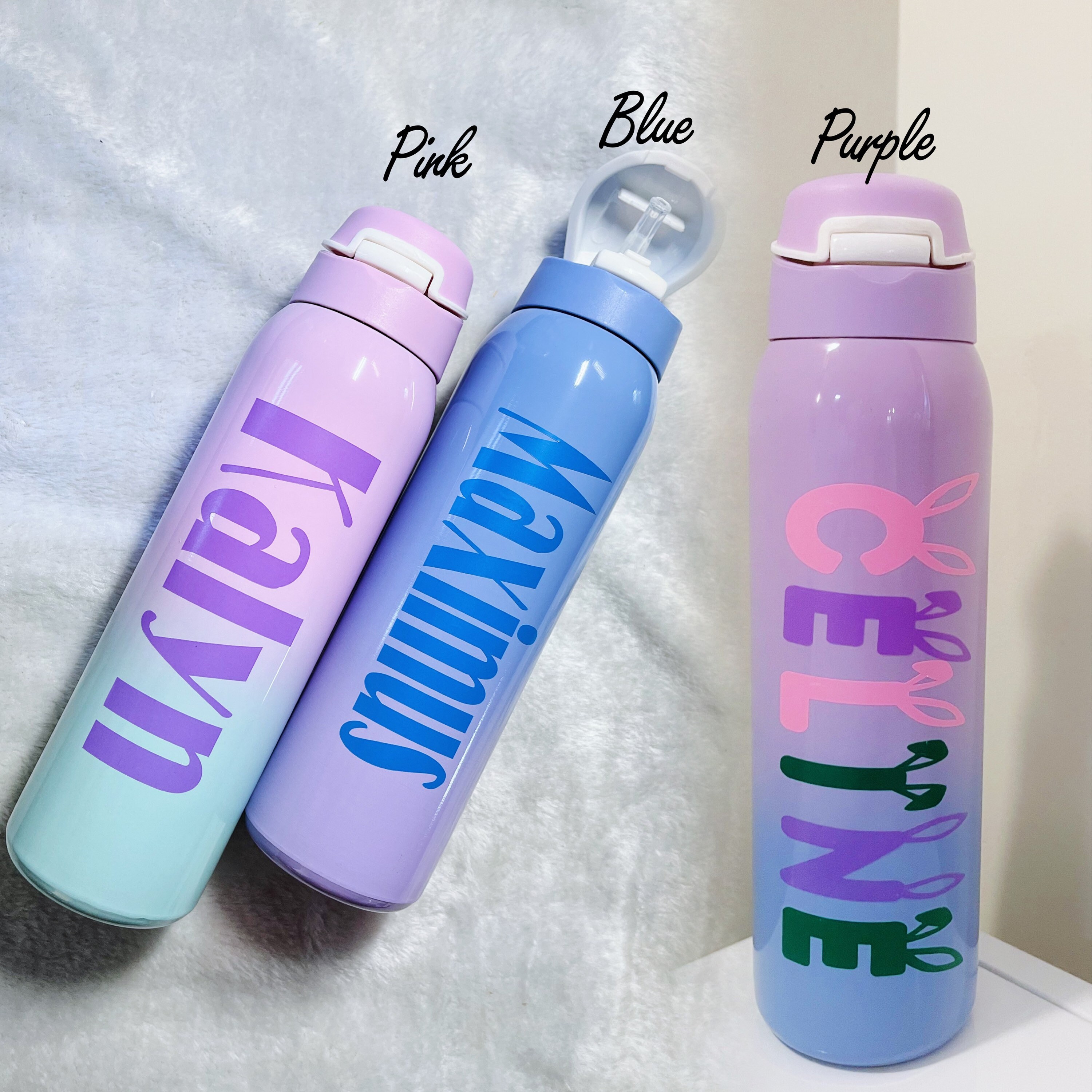 Personalised Children's Water Bottle With Flip Straw, 800ml Stainless Steel  Back to School Sports Drinks Flask Carry Handle for Girls Boys 