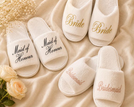 Personalised Bridesmaid Slippers | Custom Bride Wedding Party Shoes
