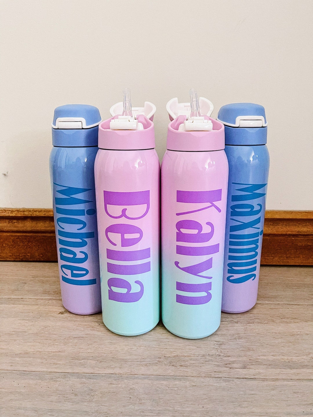 Botella de agua personalizada para niños, botella de bebidas de regreso a  la escuela, tapa abatible de botella de agua para niños, botella con  pajita, botella de agua para niños, para niños 