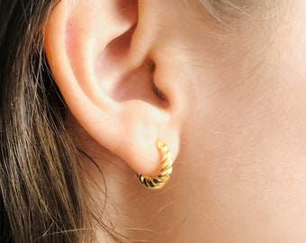 10K Gold Twist Huggies Earrings Gift Idea for Her