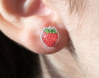 Strawberry Stud Earrings, Acrylic, Cute and Fun, Gift Idea for Her, Popular Right now Hypoallergenic Stainless Steel Posts