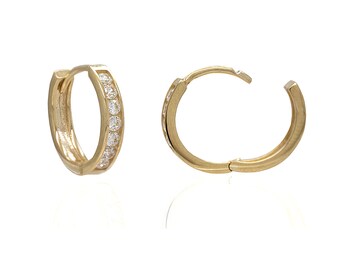 10K 14K Gold Channel Set Huggies Earrings with CZ Gift Idea for Her