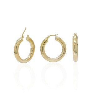 10k or 14k Yellow Gold, 5mm Thick, 20mm to 30mm Exterior Diameter, Womens Hoop Earrings image 5