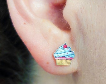 Pendientes acrílicos lindos con forma de cupcake, idea de regalo para ella, postes de acero inoxidable hipoalergénicos populares en este momento