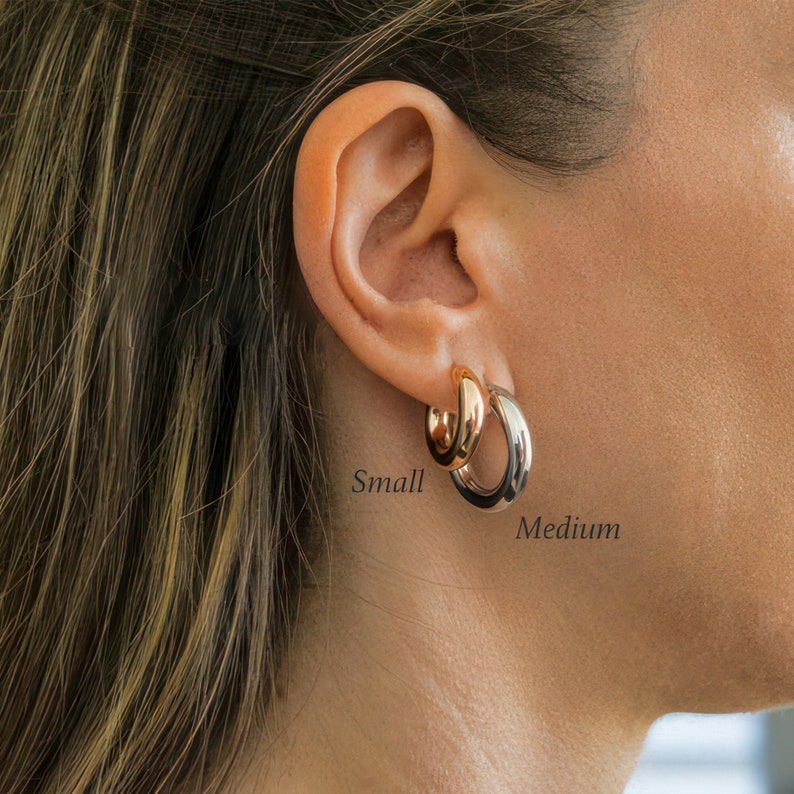 10k or 14k Yellow Gold, 5mm Thick, 20mm to 30mm Exterior Diameter, Womens Hoop Earrings image 2