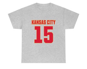 Kansas City Football T Shirt Number 15 TShirt T-Shirt Sports Shirt Red Gold Mens Womens Unisex Cotton
