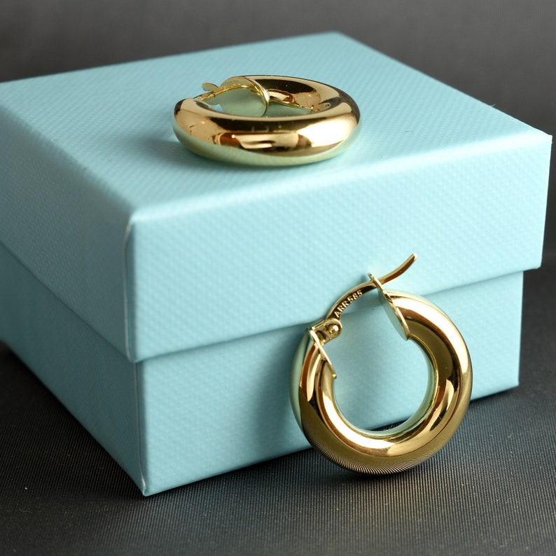 10k or 14k Yellow Gold, 5mm Thick, 20mm to 30mm Exterior Diameter, Womens Hoop Earrings image 1