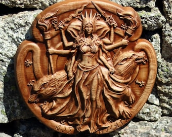 Hekate Goddess Greek mythology art, Wood carving  Panel picture Wooden picture