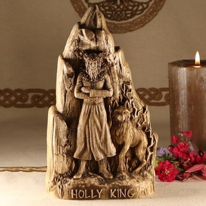 Oak King & Holly King Ash Tree Statue - Norse Pagan Decor