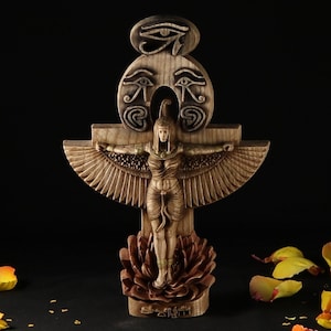 Handmade Maat Statue: Egyptian Goddess Wood Carving