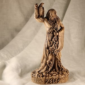 Handmade Zeus Statue: Greek God Wood Carving