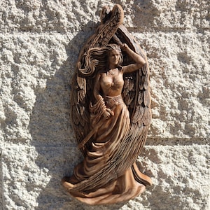 Freya Statue: Norse Pagan Goddess Wood Carving Wall Art