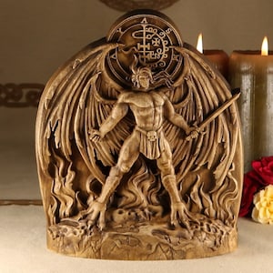 Asmodeus, Greek statue, Asmoday, Asmodeus statue Greek mythology Demon statue Wood carving Wiccan altar kit Occult decor Satanic Ashema deva