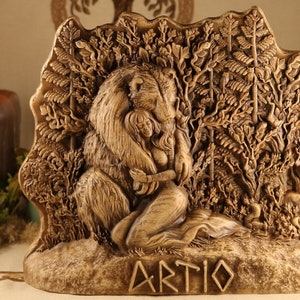 Artio Celtic Bear Goddess Statue: Black Forest Wood Sculpture
