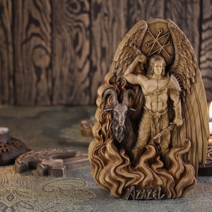 Azazel, Satan Baphomet, Demon Lucifer Occult decor Satanic Fallen angel statue Goth decor Wiccan Sigil Horned god Wood sculpture Woodcarving