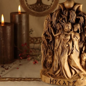 Hecate statue, Hekate statue, Triple goddess statue altar, Goddess statue