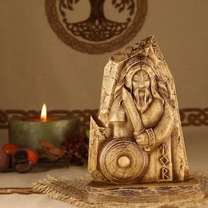 Handmade Tyr Statue: Norse Pagan Wood Carving