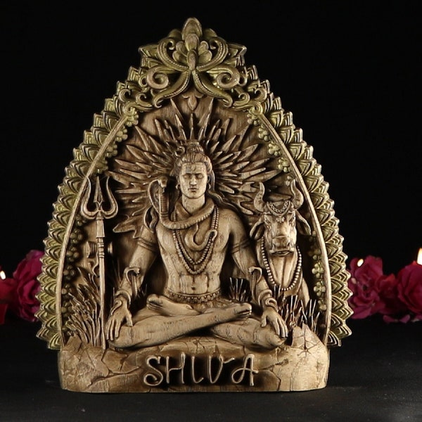 Statue de Shiva, Seigneur Shiva, dieux hindous, statues hindoues Trishula Divinité hindoue Décor hindou Autel hindou Statue en bois Art hindou Sculpture sur bois En bois