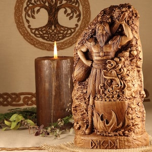 Dagda Wood sculpture art, Carved wood statue, Norse pagan Wiccan decor