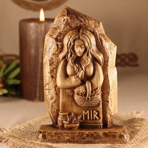 Eir, Norse pagan altar, Goddess statue wood sculpture art