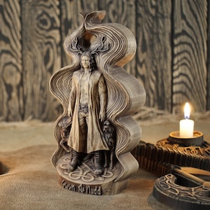 Gwyn Ap Nudd Horned God Statue: Welsh Mythology Wood Carving
