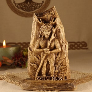 Handmade Cernunnos Statue: Celtic Horned God Wood Carving