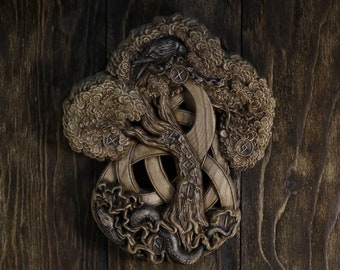 Celtic Tree of Life Wood Carving: Yggdrasil Norse Wall Art