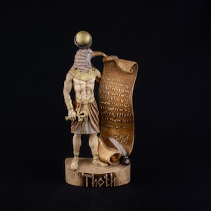 Thoth Statue: Egyptian God of Wisdom, Wood Carving (8.1 inch)