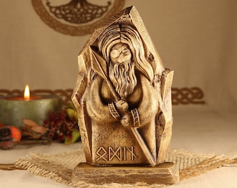 Odin Statue: Ash Wood Carving, Norse Pagan Decor