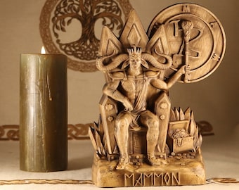 Mammon Wooden Statue: Horned God Occult Decor