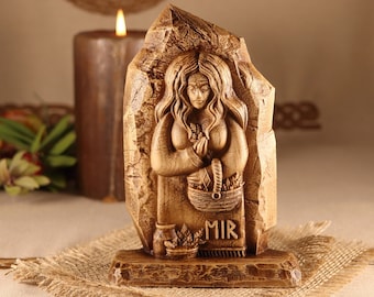 Eir, Norse pagan altar, Goddess statue wood sculpture art