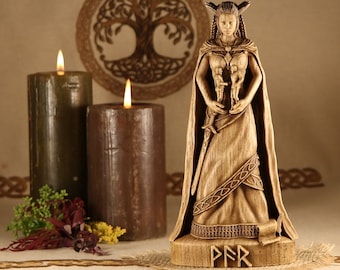 Estatua de Var, talla de madera de la diosa nórdica de la verdad, decoración de altar pagano.