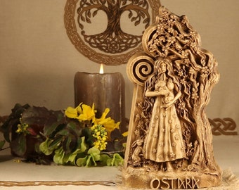Ostara Goddess Statue: Ash Wood Spring Equinox Altar Decor