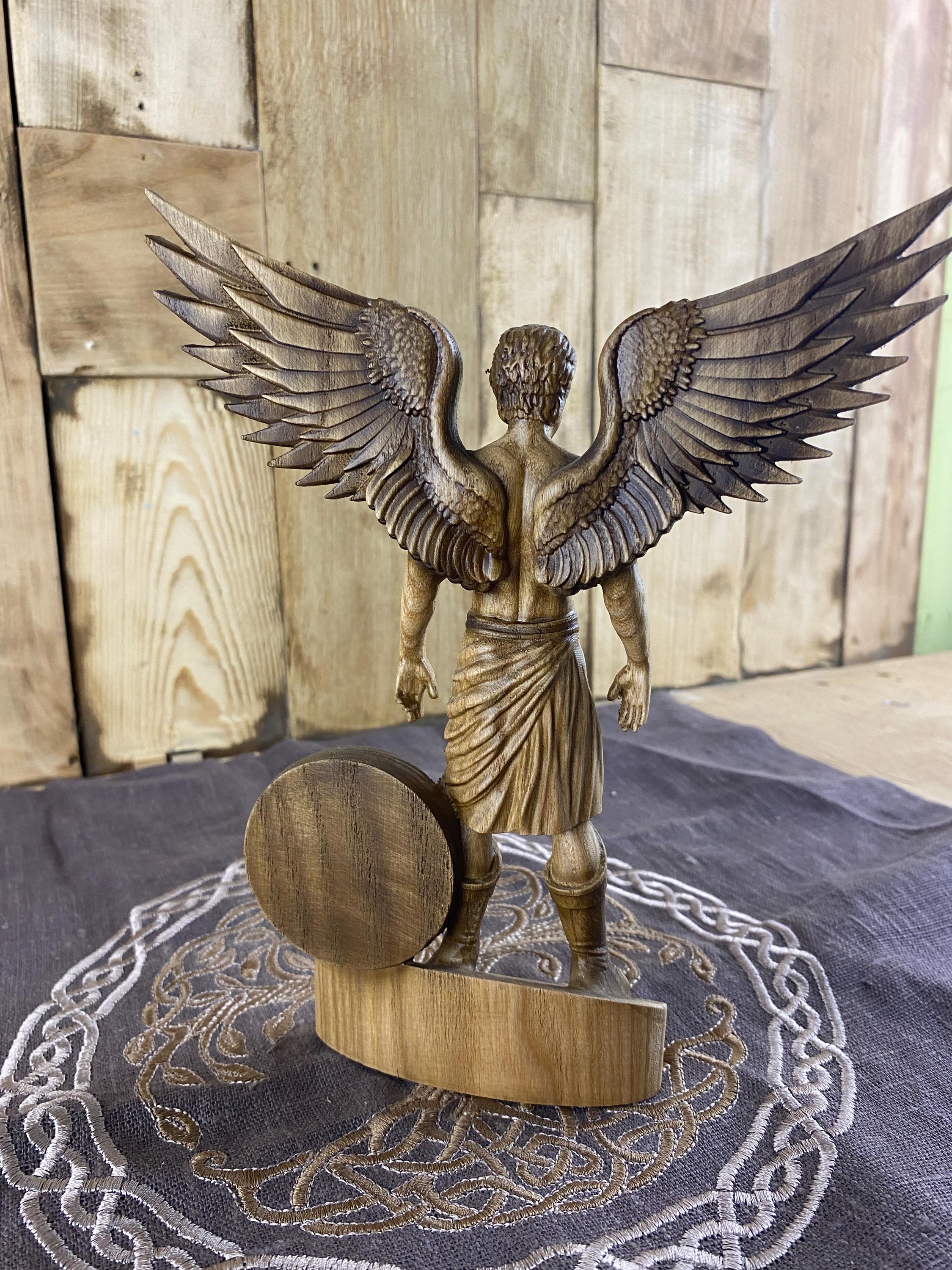 Samyaza Wooden Statue: Fallen Angel Religious Sigil Guardian Angel