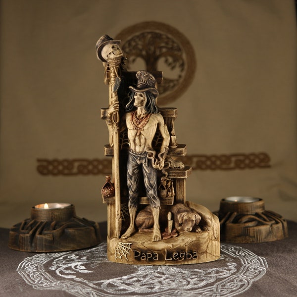 Papa legba Papa Legba statue Legba Voodoo crâne gothique Hoodoo Vodou Elegua Statue en bois Sculpture sur bois Sculpture sur bois Veve Haïtien