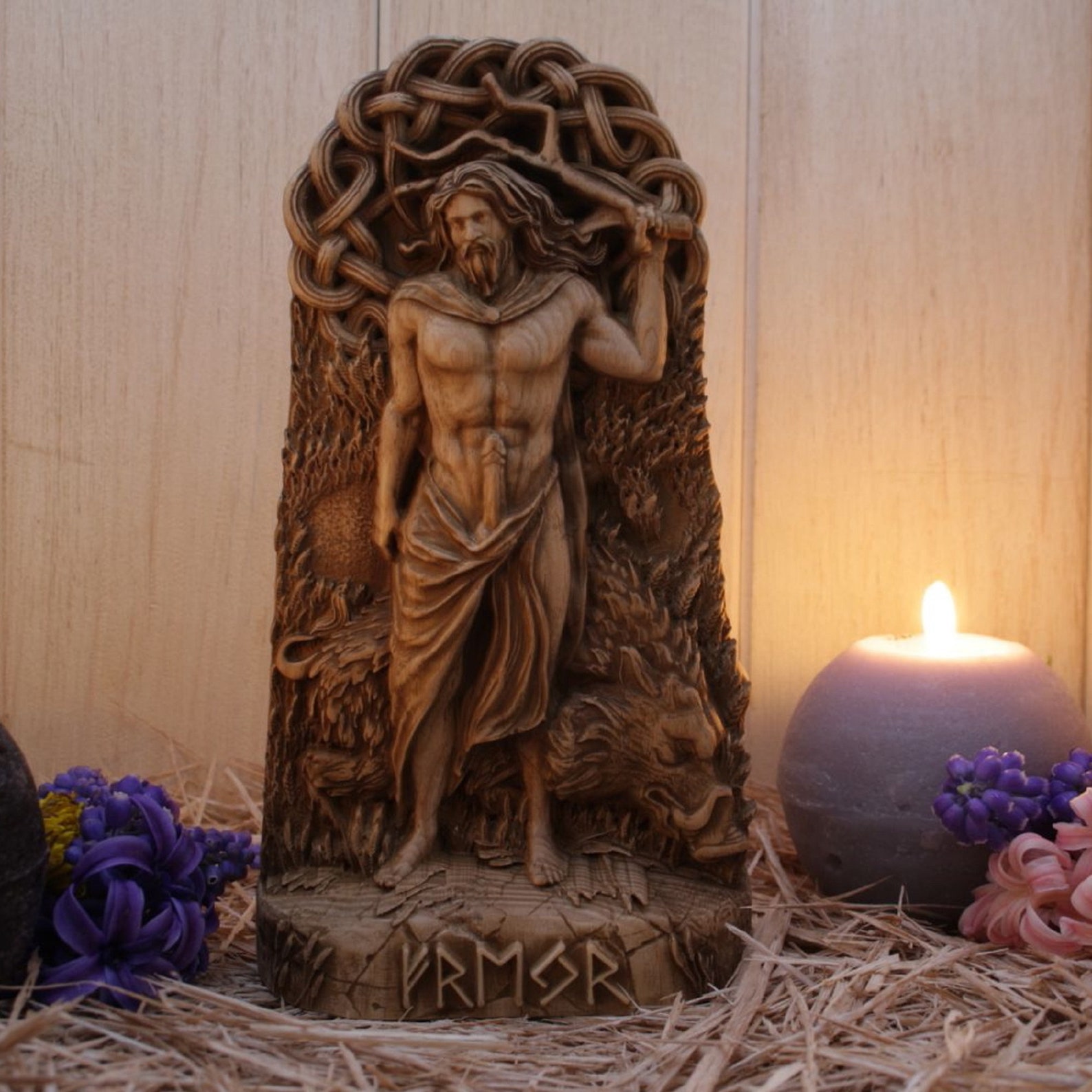 Carved wood Freyr figurine Freyr statue Norse pagan decor Etsy