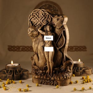 Handmade Freya Statue: Ash Wood Norse Goddess Sculpture