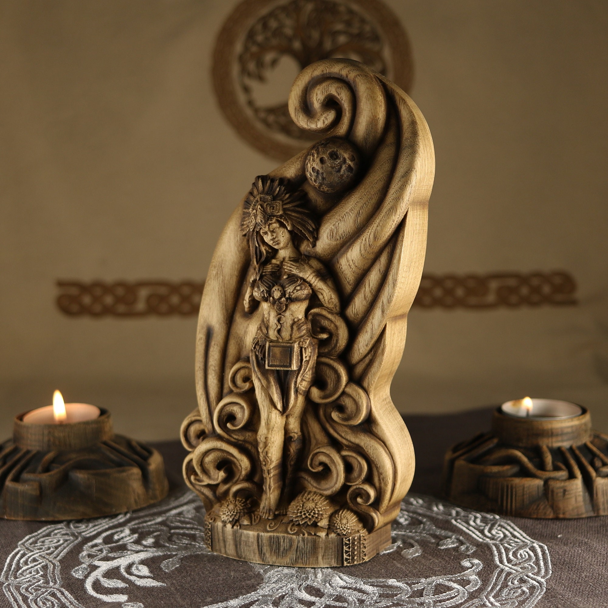 Xochiquetzal Statue: Ash Wood Aztec Fertility Goddess - Etsy